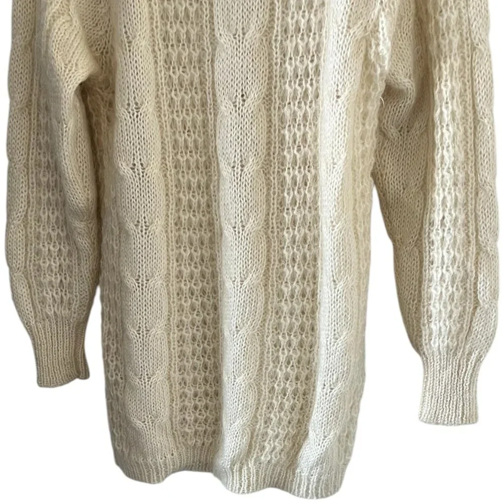 Karin Scott Vingtage Mohair Blend Cable Knit Sweater In Cream Size M